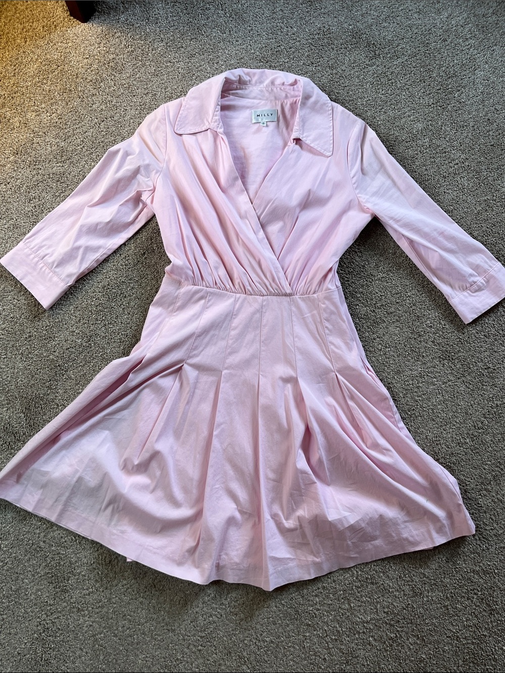 Milly pink faux-wrap side zip breezy shirtdress made USA sz 4 cotton blend EUC!!